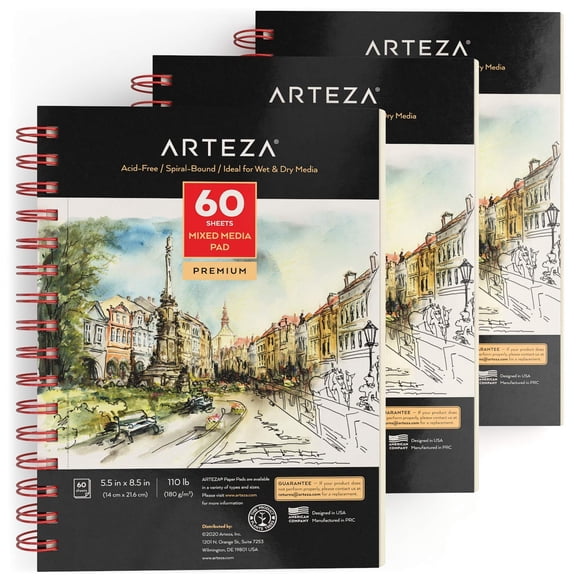 Cuaderno de bocetos ARTEZA Mixed Media, 14 x 21 cm, paquete de 3 unidades, 180 g/m²