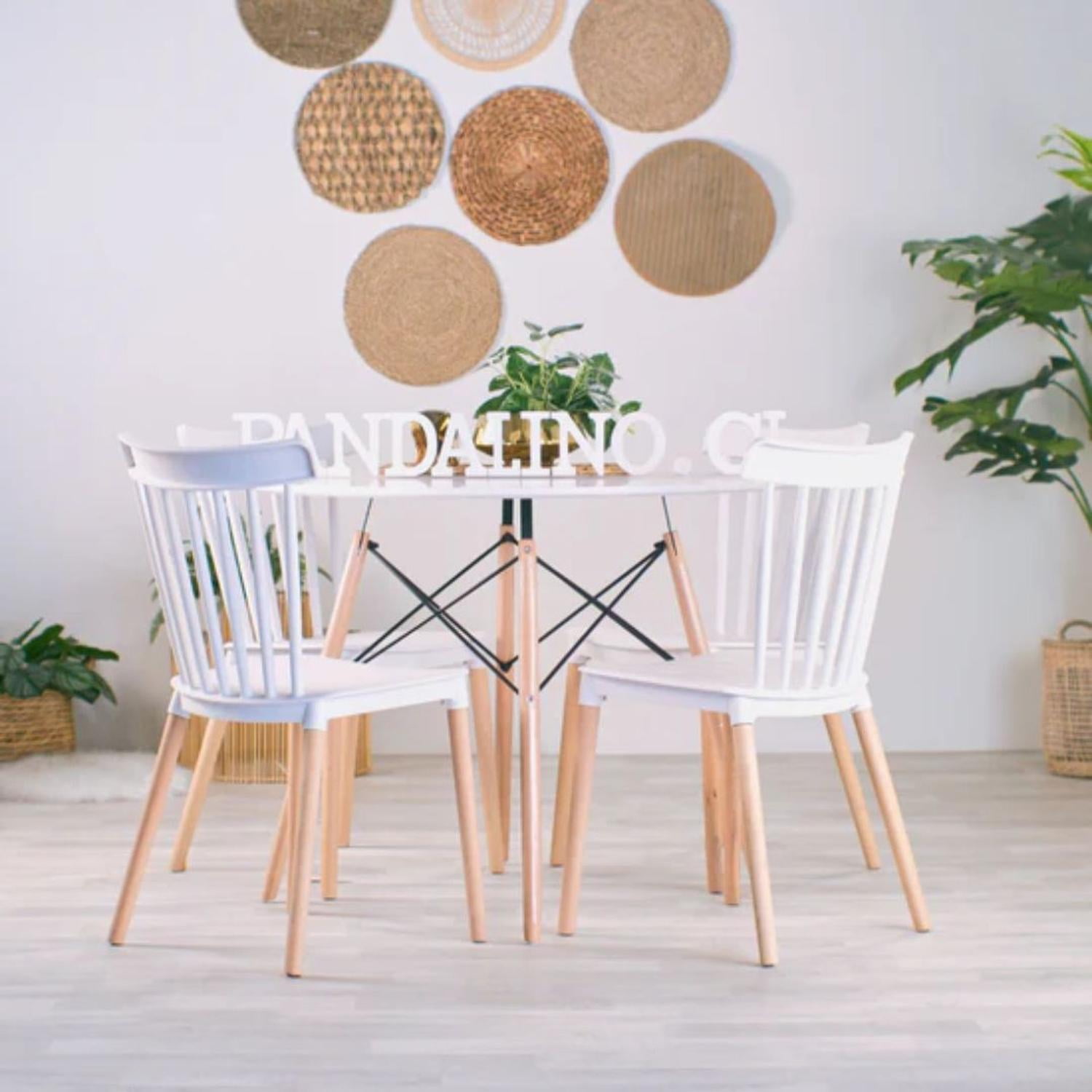 Pandalino - Comedor Mesa Estela 100cm Blanca + 4 Sillas Windsor Blanca