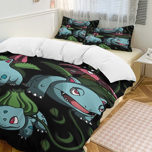 Bulbasaur Bed Duvet Cover Funny Anime Cartoon Bedding Sets Lightweight 3 Piece Comforter Sets