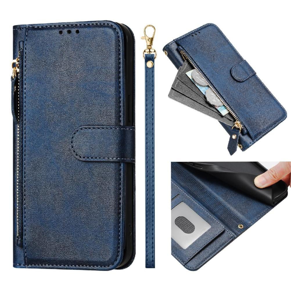 Foxdock - Funda Tipo Billetera Para Samsung Galaxy S20 Con Cremallera Portatarjetas Soporte Correa De Muñeca Cuero Azul