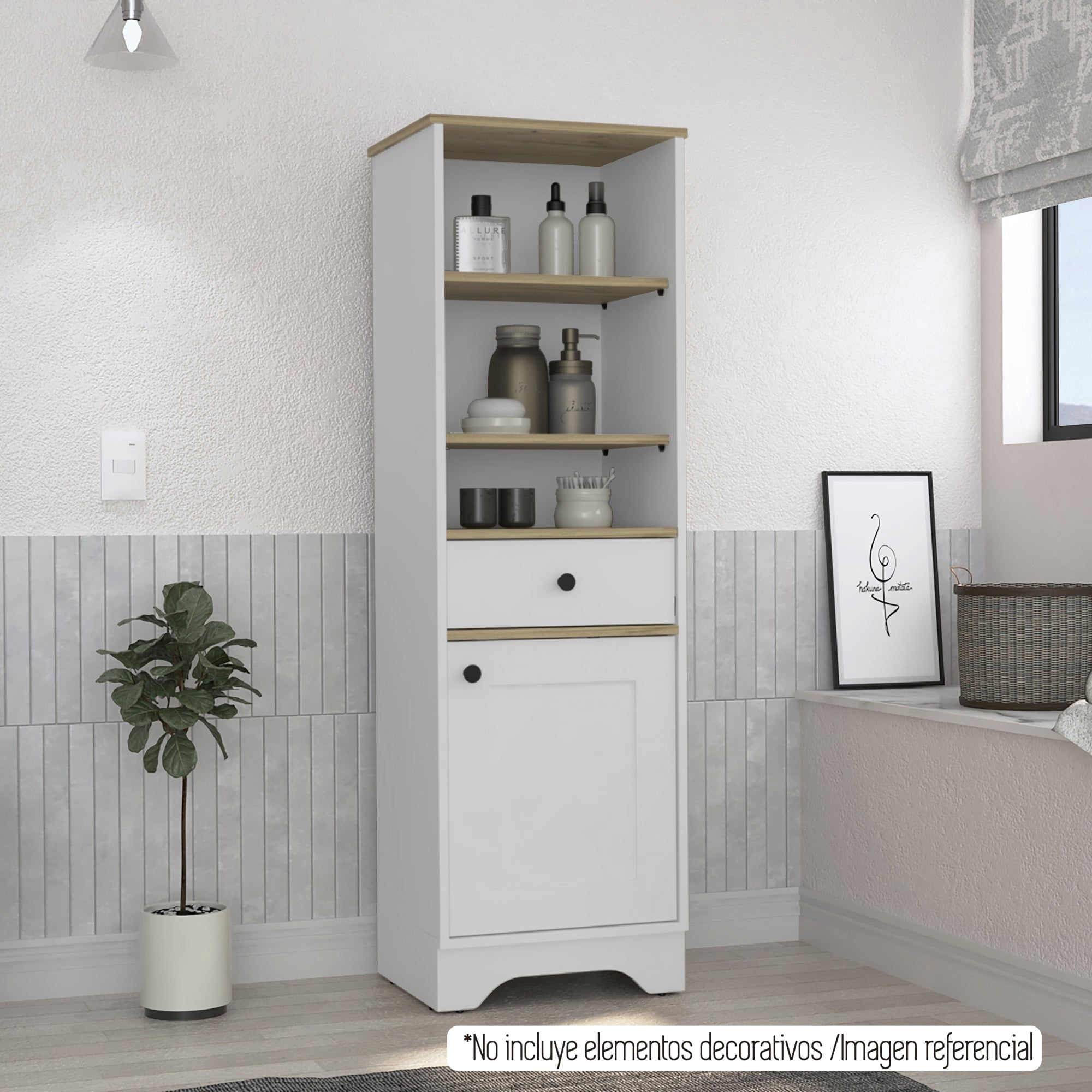 Tuhome - Estante Organizador De Baño 1 Puerta 1 Cajon Blanco