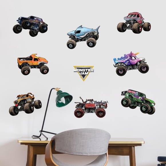 Monster Jam Wall Palz - Pack de calcomanías de vinilo para pared, 9 camiones