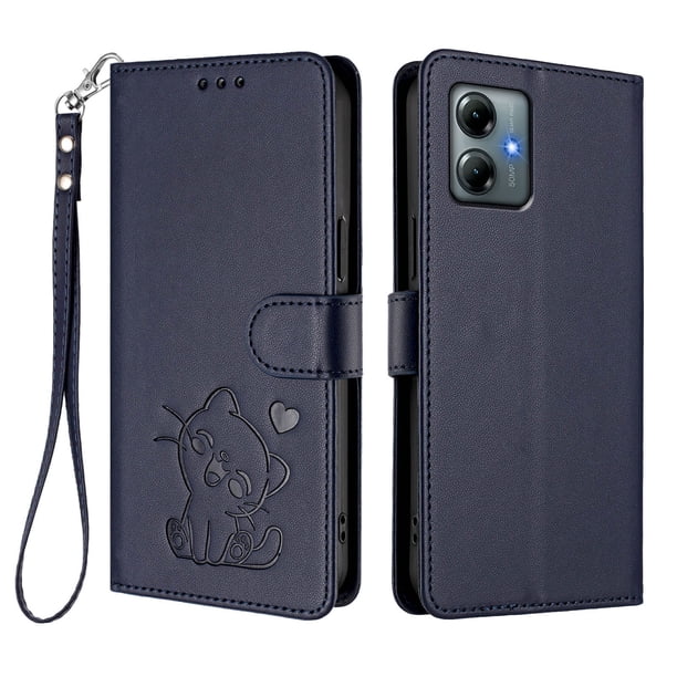 Motorola MOTO G Play 2025 Funda Billetera con Estampado de Gato, Azul