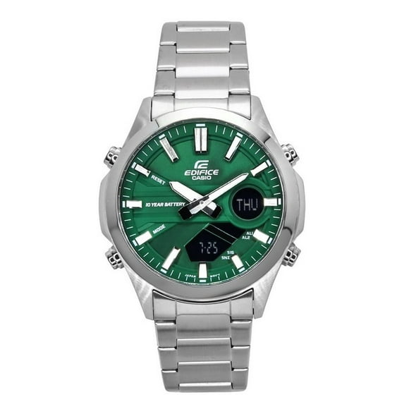 Reloj Edifice Análogo Digital Acero Inoxidable Esfera Verde Cuarzo Efv-c120d-3a 100m Para Hombre