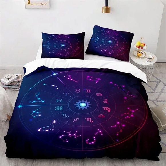 x1770 Bed SheetsSun and Moon Duvet Cover Microfiber Astrology Bedding Set Twelve Constellations Zodiac Comforter Cover For Kids Boys Girls 3-Piece Bedding Set (1 Duvet Cover + 2 Pillow Shams) nj1770