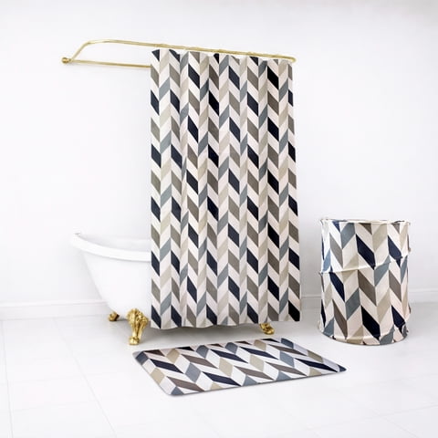 Set Para Baño Nautica Home Cortina+Alfombra+Cesta Diseño Multicolor