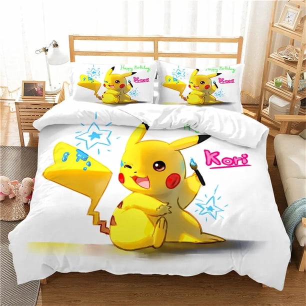 Pikachu Bedding Set 3D Pikachu Quilt Cover Anime Printed Duvet Cover Sets Kids Bedding Set Holiday Gift Bed Sheets