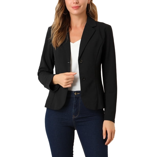 INSPIRE CHIC Blazer de Trabajo para Mujer con Solapa, Chaqueta de Manga Larga, Traje Blazer Negro XL