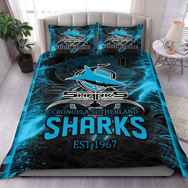 Cronulla Sharks Quilt Doona Duvet Cover NRL Bedding Double Queen Kid Gift 3-Piece Bedding Set