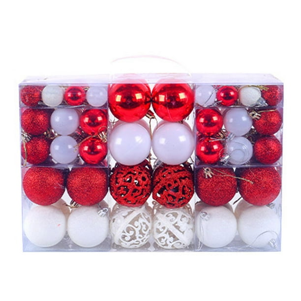 100 Piezas Bolas De Navidad Adornos Decoración De Árbol De Navidad Para Corona Porche Invierno Rojo Y Blanco