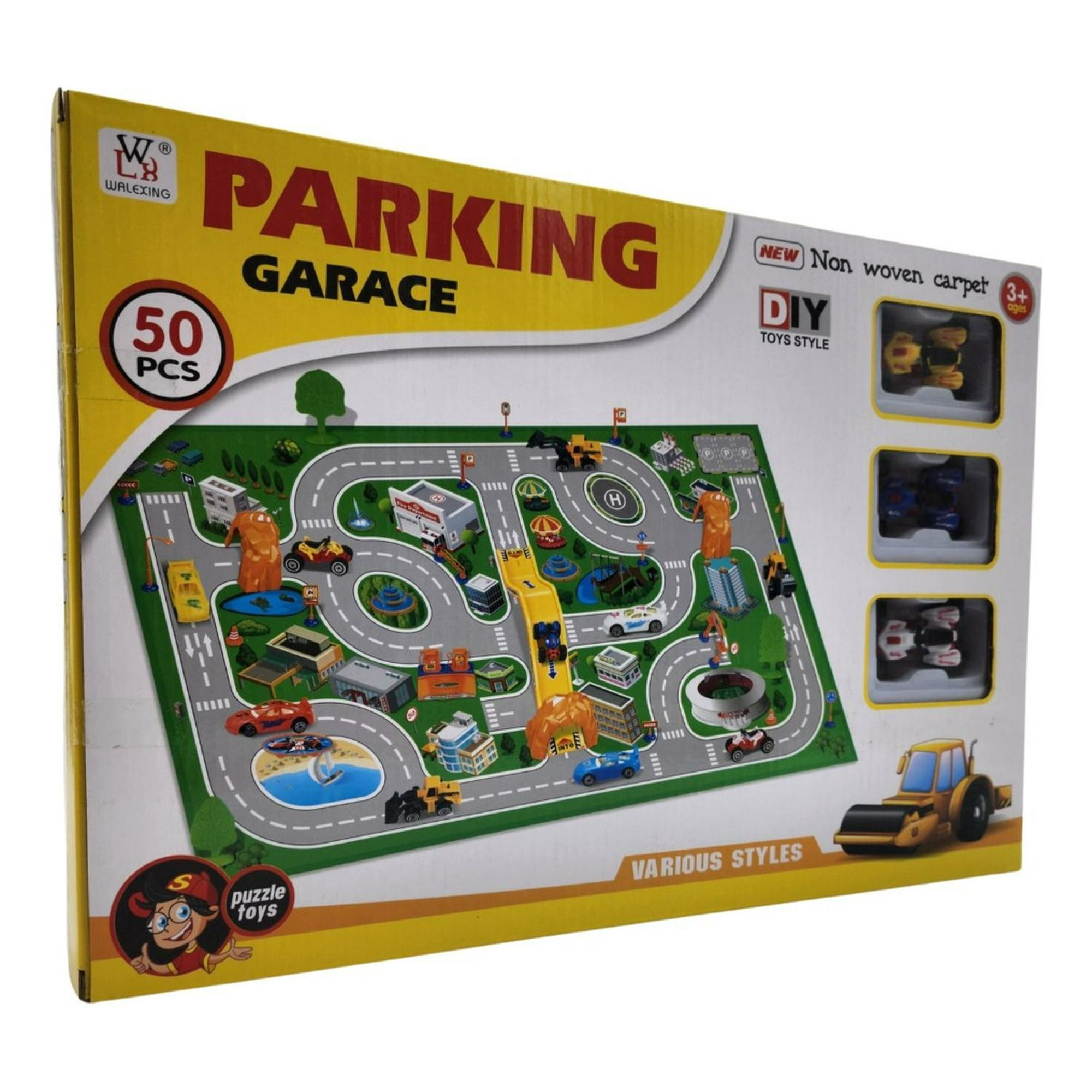 Fliperex - Juego Alfombra Para Niños Parking Garage Para Autitos 50 Pcs