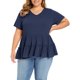 thumbnail image 1 of GRACE & GRANDEUR Blusas de Mujer Talla Grande para Pascua, Tops Babydoll Texturizados con Volantes, Cuello en V, Manga Corta, Ajuste Holgado Casual, Peplum de Verano 1X Azul Marino, 1 of 6