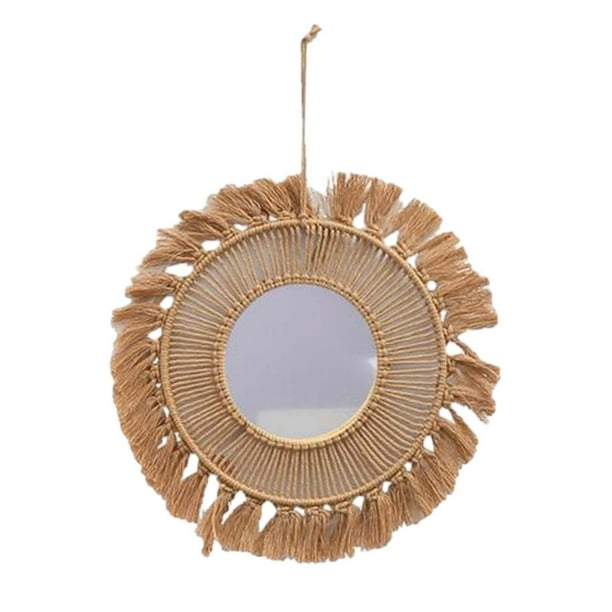 Espejo Colgante Redondo de Macramé con Flecos, Adorno Artístico Multifuncional Rústico Y Bohemio para Entrada, Decoración Del Hogar, Fácil de Instalar Estilo A