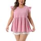 thumbnail image 1 of Agnes Orinda Blusas Texturizadas de Talla Grande para Mujer con Escote en V y Mangas Cortas con Volantes, Camisa Casual de Verano 4X Rosa, 1 of 6
