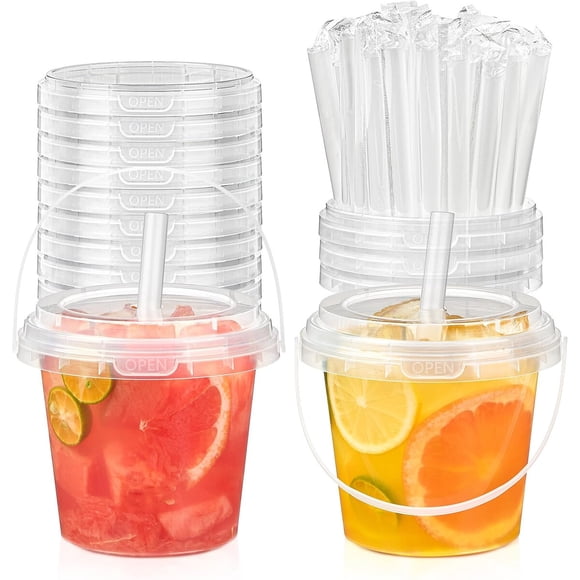Vasos tipo balde TUZAZO con tapa y bombilla