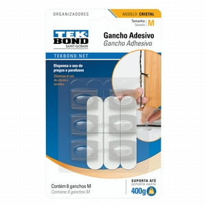 Ganchos Adhesivos Plástico Cristal M - 0.4Kg 6Un - Tekbond