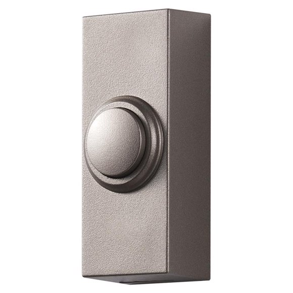 Timbre con botón pulsador Heath Zenith Globe, níquel satinado, plata