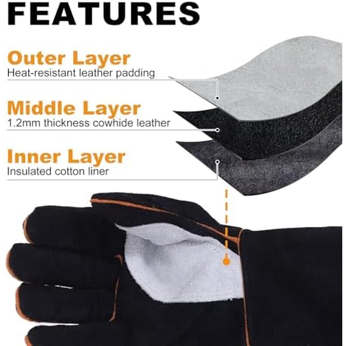 Guantes Soldador Topdc 14 Pulgadas Cuero Resistente Calor