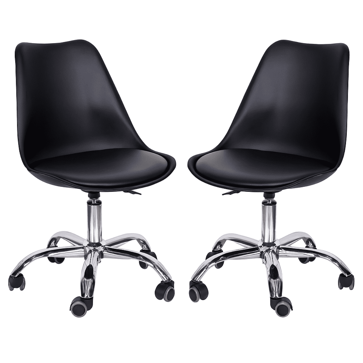Moboi - Pack 2 Sillas De Escritorio Tulip Eames Acolchada Giratoria Negra