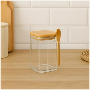 Disparo - Frasco Contenedor Vidrio 1400Ml 15Cm Cuadrado Cuchara Bambú