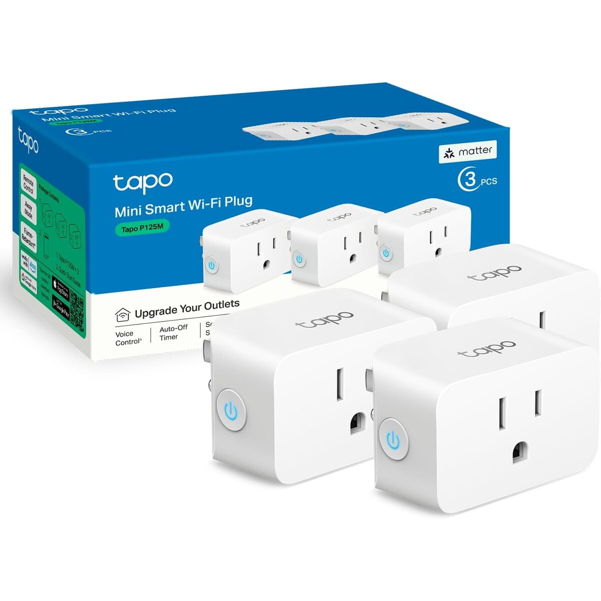 Tapo - Enchufe Inteligente Tplink P125m 3 Pack Wifi 15a Matter