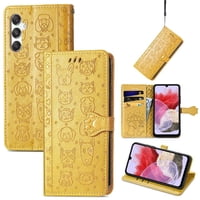 Funda Cartera Foxdock Para Samsung Galaxy M34 5G , Flip Pu Con Relieve De Gatos Y Perros, Tarjetero Y Soporte