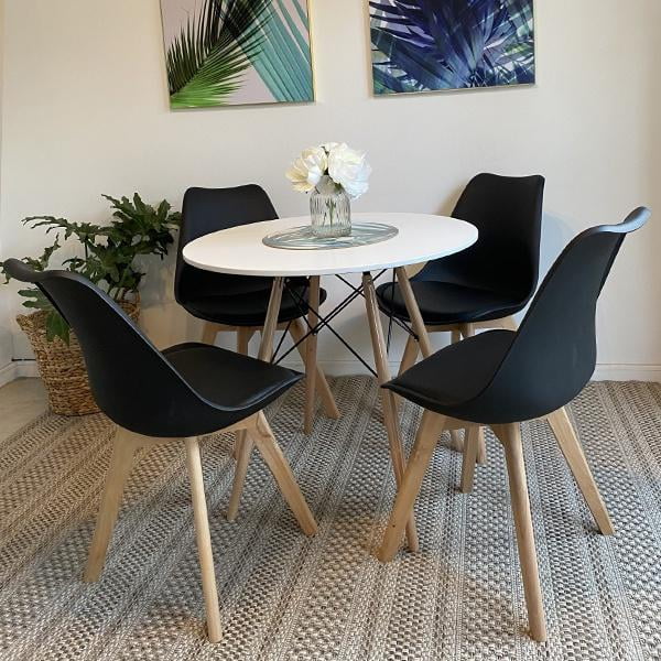 Cori Cori - Comedor Mesa Blanca 80cms + 4 Sillas Tulip Negro