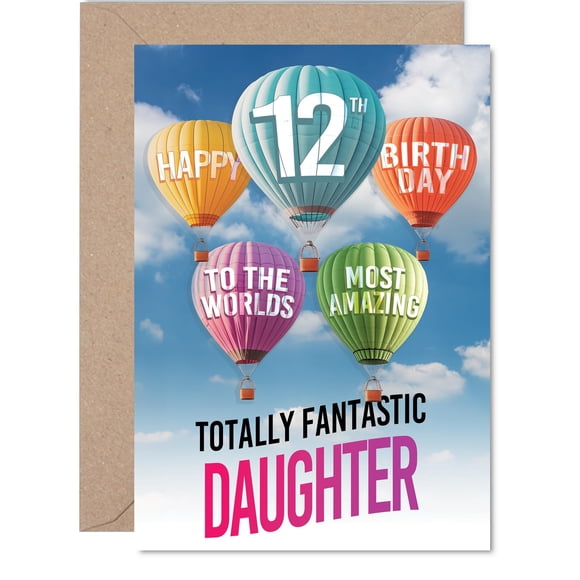 Tarjeta de felicitación Giftzie para hija, 12 cumpleaños, globo aerostático