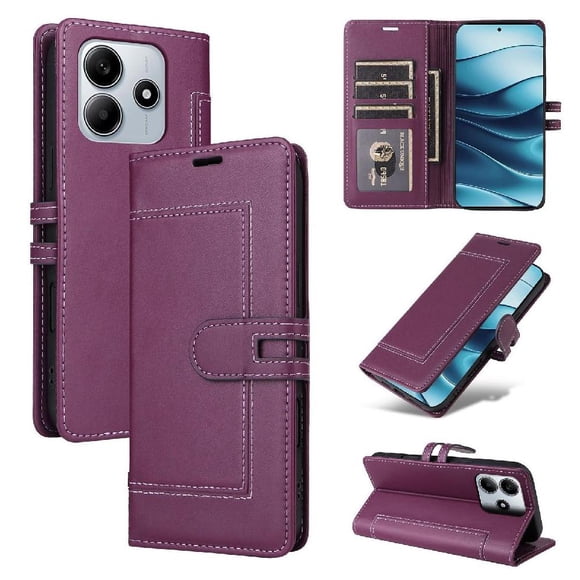 Premium Wallet Case for Xiaomi Redmi Note 14 4G with Card Slots & Kickstand, Flip Cover Purple