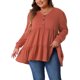 thumbnail image 4 of Agnes Orinda Tops de Talla Grande para Mujer, Cuello en V, Manga Larga, Botones, Peplum, Babydoll, TunicTops 1X Rojo Ladrillo, 4 of 6