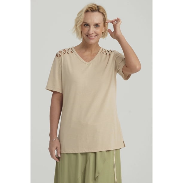 Polera Mujer Detalle Hombro Beige Oscuro
