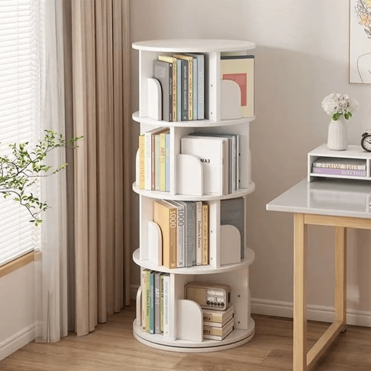 Rohe - Biblioteca Giratoria Librero Organizador Blanco 125x46x46cm