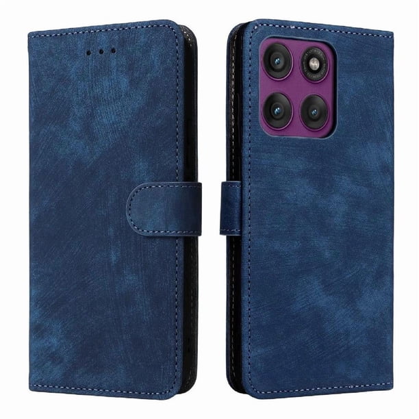 Funda Billetera para Motorola Moto Edge 60 Pro con Soporte - Cartera de Cuero con Ranuras Azul