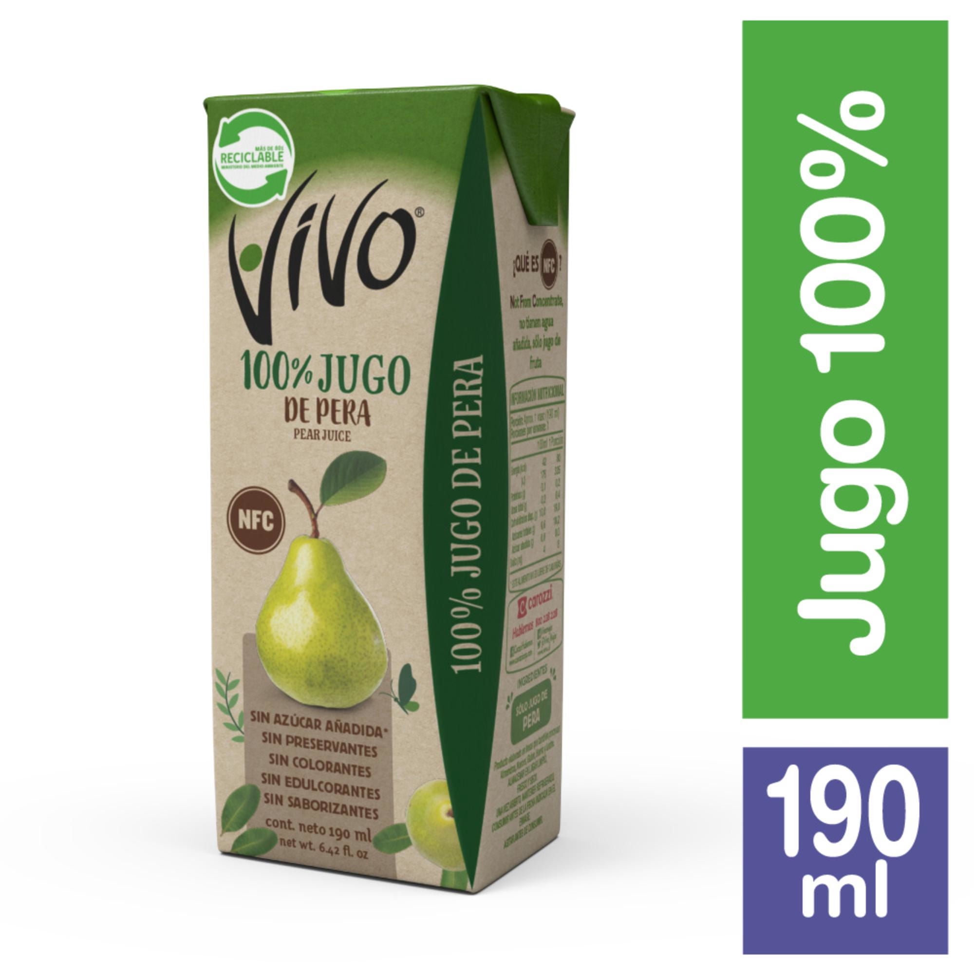 Jugo 100% Fruta Pera Caja 190 ml Vivo