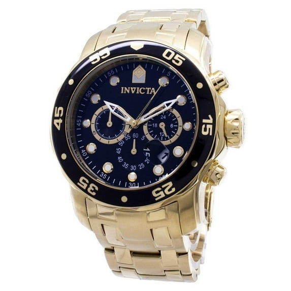 Reloj Invicta Analógico Pro Diver de 48 Mm con Pulsera y Caja de Acero en Tono Dorado y Esfera Negra de Cuarzo 0072