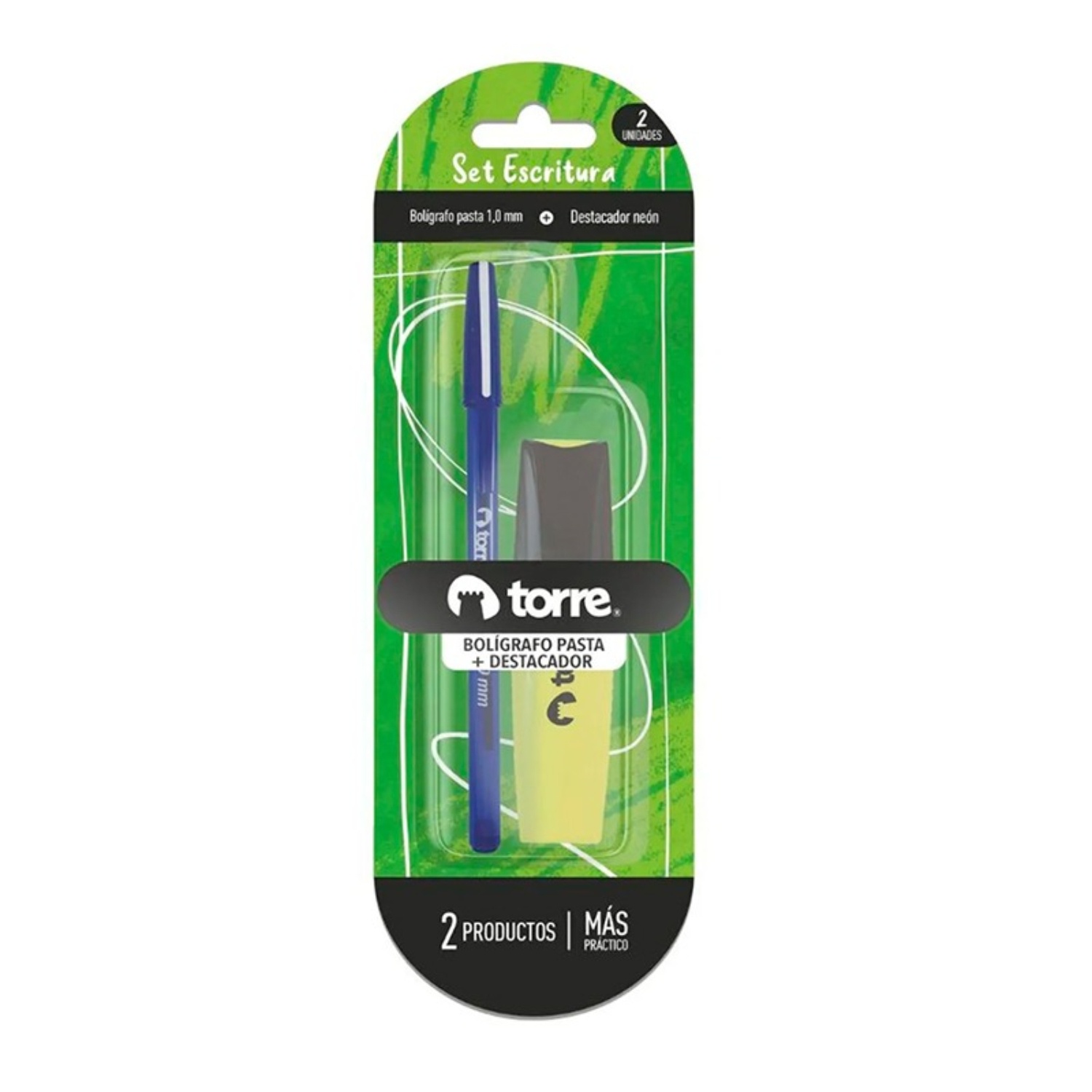 Torre - Pack X 4 Blíster Destacador + Bolígrafo Azul –
