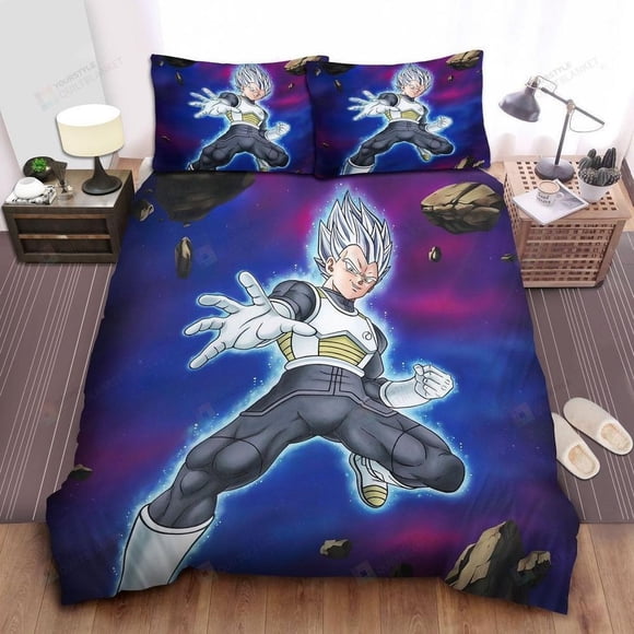 Dragon Ball Vegeta Super Saiyan White Art Quilt Duvet Cover Set Kids Bedspread3-Piece Bedding Set