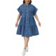thumbnail image 1 of Vestido de mezclilla para mujer de talla grande Agnes Orinda, vestido babydoll de manga corta con botones, dobladillo escalonado, línea A casual, con bolsillos, 2X azul, 1 of 6