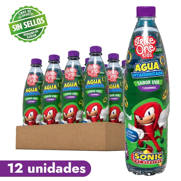 Knuckles - Uva (500 ml). Agua Vitaminizada StrikeOne Kids 12 unidades.