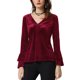 thumbnail image 1 of INSPIRE CHIC Blusa de Terciopelo con Cuello en V para Mujer de Halloween y Navidad, Manga Larga Acampanada, Top Peplum S Burdeos, 1 of 8