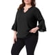 thumbnail image 4 of Agnes Orinda Blusas de Talla Grande para Mujeres Escuela Universidad Elegantes Mangas Acampanadas 3/4 Blusas de Chifón de Doble Capa Camisas de Trabajo Túnica 2X Negro, 4 of 6