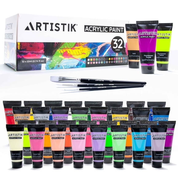 Pintura Acrílica ARTISTIK 32 colores 22 ml en tubos + pinceles