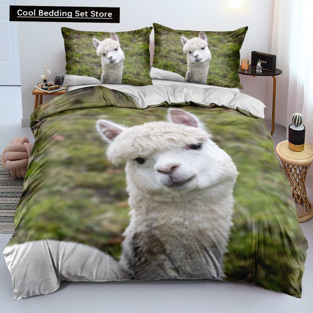 Alpaca Duvet Cover Size Kawaii Farm Animal Theme Bedding Set Kids Cartoon Llama Alpaca Polyester Quilt Cover Bed Sheets