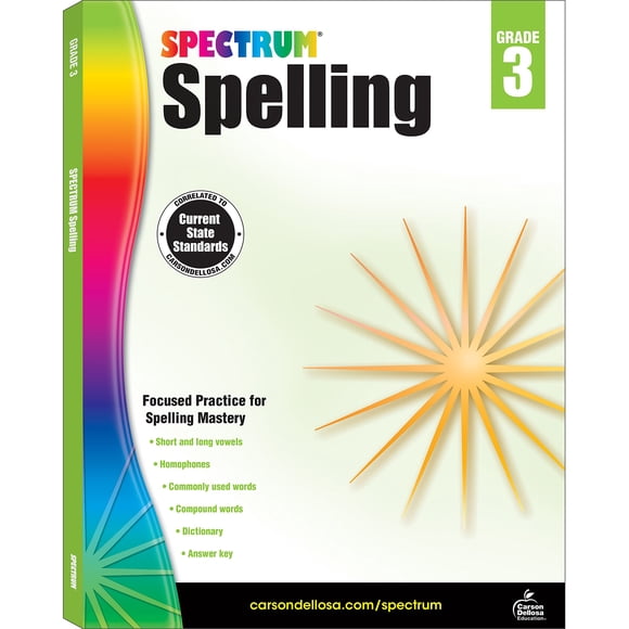 Cuaderno de ortografía Spectrum de tercer grado para niños de 8 a 9 años con diccionario