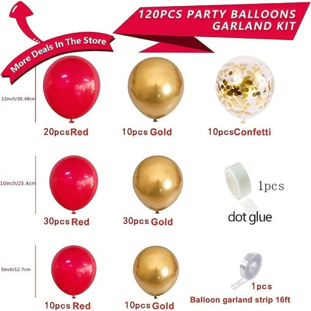 120pcs, Red Golden Confetti Latex Balloons, 12in 10in 5in Garland Arch Row Set Kids Baby Shower Birthday Party Bridal Wedding Decoration Supplies