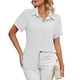 thumbnail image 1 of Camisa blanca L con botones para mujer, color puro, manga corta, transpirable, informal, para trabajar, 1 of 7