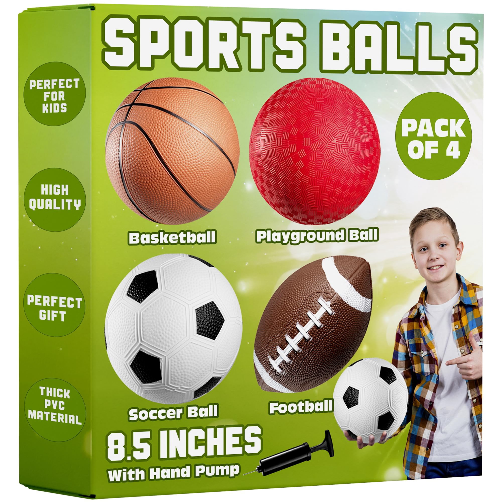 Juego De Pelotas Deportivas Playbolt De 8.5 Pulgadas Para Niños Con Bomba Manual