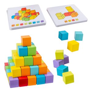 Magideal - Juguetes Sensoriales De Bloques De Madera Multicolores Con Tarjetas De Doble Cara, Juguete De Construcción Para Niños, Juego De Bloques Arco Iris