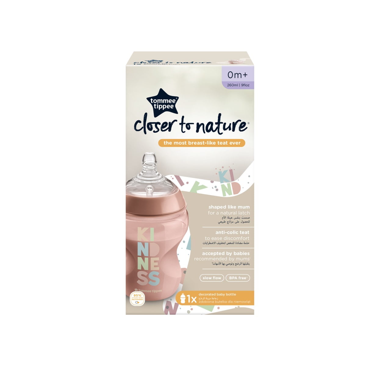 Tommee Tippee - Mamadera De Inicio Closer To Nature Decorada Kindness 260ml