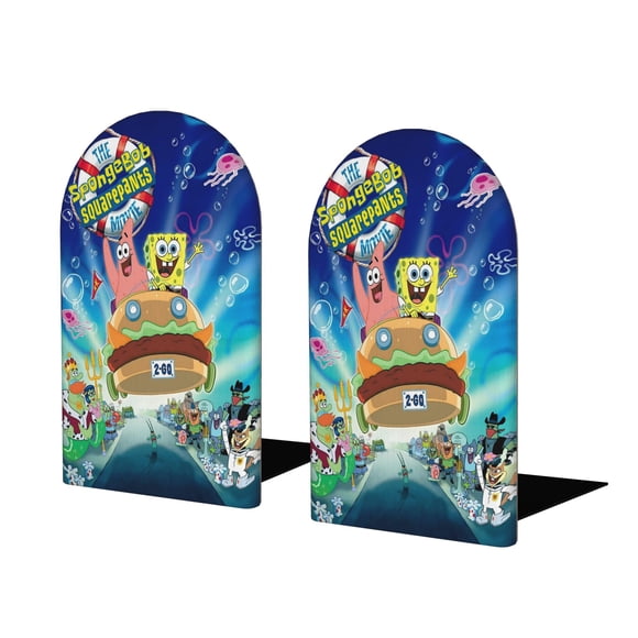 Bob Esponja Sujetalibros decorativos temáticos, tope para estantería con base antideslizante, uso dual para hogar y oficina - 2 piezas